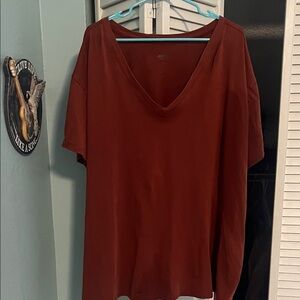 Elegant Rust V-Neck Short Sleeve Top